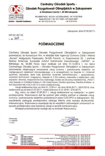 referencje-COS-Centralny-Osrodek-Sportu-Zakopane-Ochrona-Rycerz-Ochrona-Obiektu